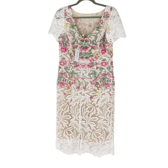 NWT Marchesa Notte Guipure Lace Floral Midi Dress - Picture 3 of 10
